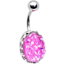 将图片加载到图库查看器，Pink Faux Druzy Scalloped Setting Belly Button Ring
