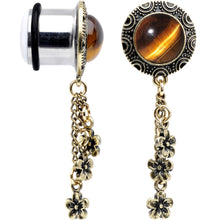 将图片加载到图库查看器，9/16 Tiger Eye Stainless Steel Flower Dangle Single Flare Plug Set
