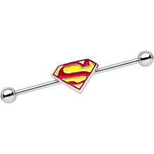 Load image into Gallery viewer, Licensed Stainless Steel Yellow Superman Logo Industrial Barbell 35mm

