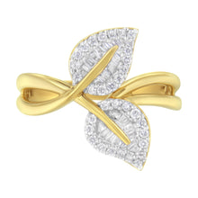 Load image into Gallery viewer, 10K Yellow Gold 3/8 Cttw Round and Baguette-Cut Diamond Leaf Cocktail Ring - Size 7 (I-J Color, I1-I2 Clarity)
