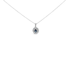 将图片加载到图库查看器，14K White Gold Oval Blue Sapphire and 3/4 Cttw Diamond Halo Pendant Necklace
