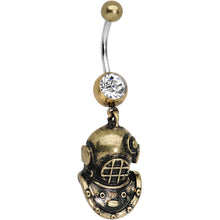 将图片加载到图库查看器，Antiqued Brass Scuba Mask Dangle Gem Belly Ring
