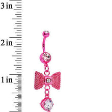 将图片加载到图库查看器，Clear Gem Pink IP Steel Bow Dangle Belly Ring
