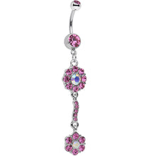 将图片加载到图库查看器，Pink and Aurora Double Flower Dangle Belly Ring
