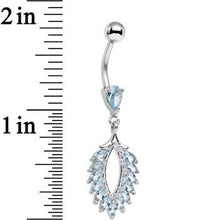 Load image into Gallery viewer, Stainless Steel Aqua Marquise Cubic Zirconia Palm Dangle Belly Ring
