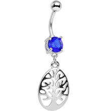 Load image into Gallery viewer, Blue Gem Teardrop Tree Silhouette Dangle Belly Ring
