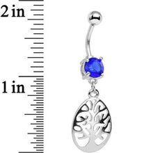 Load image into Gallery viewer, Blue Gem Teardrop Tree Silhouette Dangle Belly Ring
