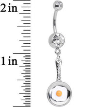 Load image into Gallery viewer, Clear Gem Fried Egg on a Frying Pan Dangle Belly Ring
