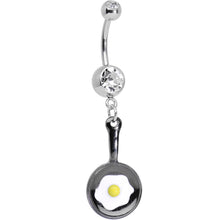 Load image into Gallery viewer, Fried Egg on a Black Frying Pan Dangle Belly Ring
