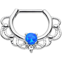 Load image into Gallery viewer, 16G Clear Gem Blue Imitation Opal Rope Accent Septum Clicker
