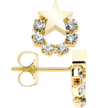 Load image into Gallery viewer, Gold Tone Stainless Steel Post Clear Wreath Star Earrings
