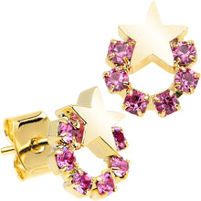 Load image into Gallery viewer, Gold Tone Stainless Steel Post Pink Wreath Star Stud Earrings
