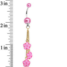 将图片加载到图库查看器，Golden Chain Pearly Pink Floral Dangle Belly Ring
