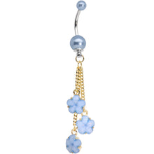 Load image into Gallery viewer, Golden Chain Pearly Blue Floral Dangle Belly Ring
