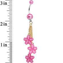 将图片加载到图库查看器，Golden Chain Hot Pink Pearly Floral Dangle Belly Ring
