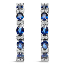 Load image into Gallery viewer, 14K White Gold 4x3mm Oval Blue Sapphire and 1/4 Cttw Diamond Alternating Hoop Earring (I-J Color, SI2-I1 Clarity)
