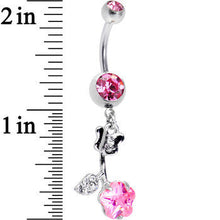 Load image into Gallery viewer, Clear and Pink Gem Delicate Rose Flower Dangle Belly Ring
