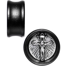 Load image into Gallery viewer, 7/8 Black Organic Beechwood Stainless Steel Cross Saddle Plug Set
