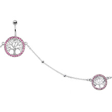将图片加载到图库查看器，38 Pink Accent Tree of Life Charm Dangle Belly Chain
