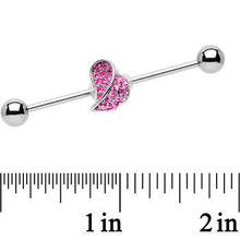 Load image into Gallery viewer, Pink Gem Stainless Steel Change of Heart Industrial Barbell 36mm
