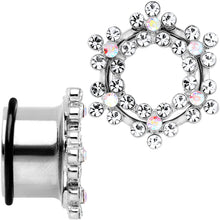 Load image into Gallery viewer, 18mm Clear and Aurora Gem Snowflake Steel Tunnel Plug Set
