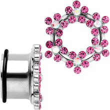 Load image into Gallery viewer, 18mm Pink and Aurora Gem Snowflake Steel Tunnel Plug Set
