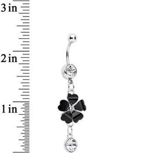 Load image into Gallery viewer, Clear Czech Stone Black Petals Flower of Love Dangle Belly Ring
