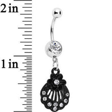 Load image into Gallery viewer, Clear Czech Stone Black Floral Seashell Dangle Belly Ring

