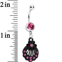 将图片加载到图库查看器，Pink Czech Stone Black Floral Seashell Dangle Belly Ring
