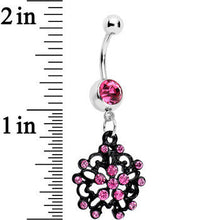 Load image into Gallery viewer, Pink Czech Stone Black Intricate Snowflake Dangle Belly Ring
