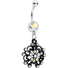 Load image into Gallery viewer, Aurora Czech Stone Black Intricate Snowflake Dangle Belly Ring
