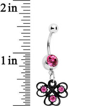 将图片加载到图库查看器，Pink Czech Stone Black Swirl Trio of Love Dangle Belly Ring

