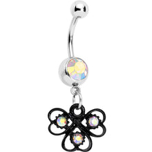Load image into Gallery viewer, Aurora Czech Stone Black Swirl Trio of Love Dangle Belly Ring
