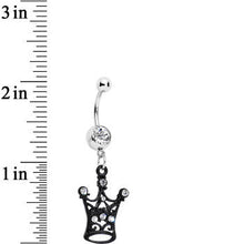 Load image into Gallery viewer, Clear Czech Stone Black Victorian King Crown Dangle Belly Ring
