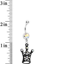 将图片加载到图库查看器，Aurora Czech Stone Black Victorian King Crown Dangle Belly Ring
