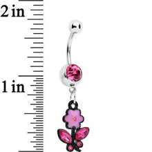 Load image into Gallery viewer, Pink Czech Stone Black Faceted Floral Foliage Dangle Belly Ring
