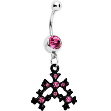 Load image into Gallery viewer, Pink Czech Stone Black Snow Flurry Dangle Belly Ring
