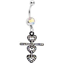 Load image into Gallery viewer, Aurora Czech Stone Black Snowman of Love Dangle Belly Ring
