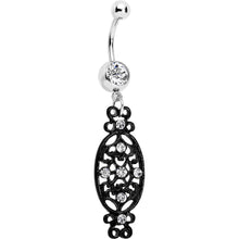 将图片加载到图库查看器，Clear Czech Stone Black Victorian Design Dangle Belly Ring
