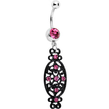 将图片加载到图库查看器，Pink Czech Stone Black Victorian Design Dangle Belly Ring
