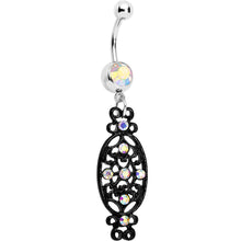 将图片加载到图库查看器，Aurora Czech Stone Black Victorian Design Dangle Belly Ring
