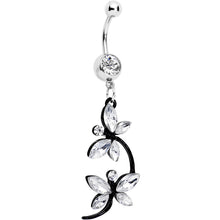 将图片加载到图库查看器，Clear Czech Stone Black Double Dragonfly Dangle Belly Ring
