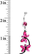 将图片加载到图库查看器，Pink Czech Stone Black Double Dragonfly Dangle Belly Ring
