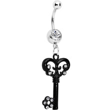 将图片加载到图库查看器，Clear Czech Stone Black Victorian Antique Key Dangle Belly Ring
