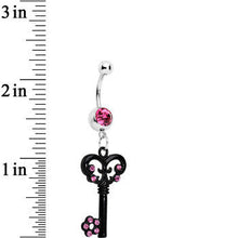 将图片加载到图库查看器，Pink Czech Stone Black Victorian Antique Key Dangle Belly Ring
