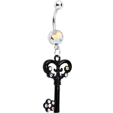 将图片加载到图库查看器，Aurora Czech Stone Black Victorian Antique Key Dangle Belly Ring
