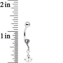 Load image into Gallery viewer, 925 Sterling Silver Anchor My Heart Clear Gem Dangle Belly Ring
