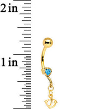 Load image into Gallery viewer, Gold Plated 925 Silver Anchor My Heart Aqua Dangle Belly Ring
