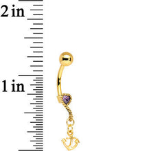 Load image into Gallery viewer, Gold Plated 925 Silver Anchor My Heart PurpleGem Dangle Belly Ring
