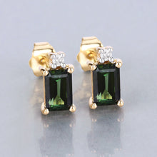 Load image into Gallery viewer, 1.24 Carat Genuine Green Tourmaline and White Diamond 14K Yellow Gold Earrings

